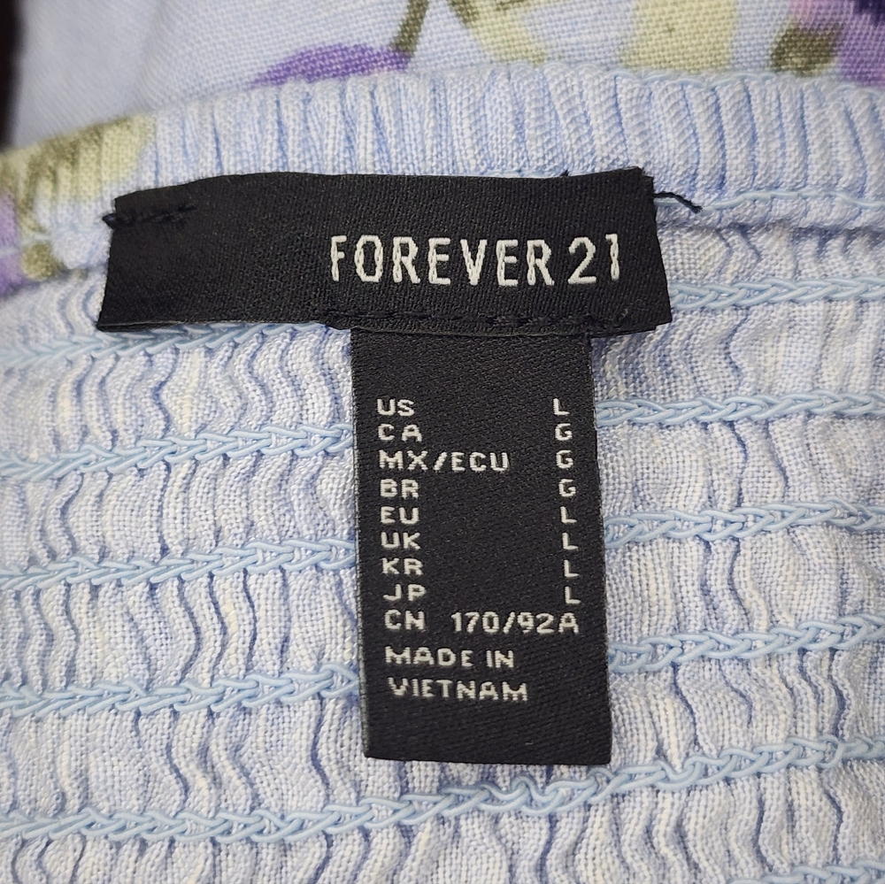 ​Forever 21 Purple Floral Linen Blend Mini Dress Tie Shoulder Ruffle - L - Picture 7 of 8